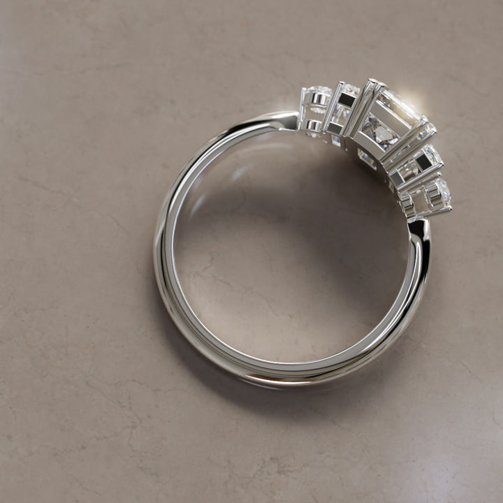 Modern Unique Engagement Ring with Emerald Cut Diamond By Valley Rose