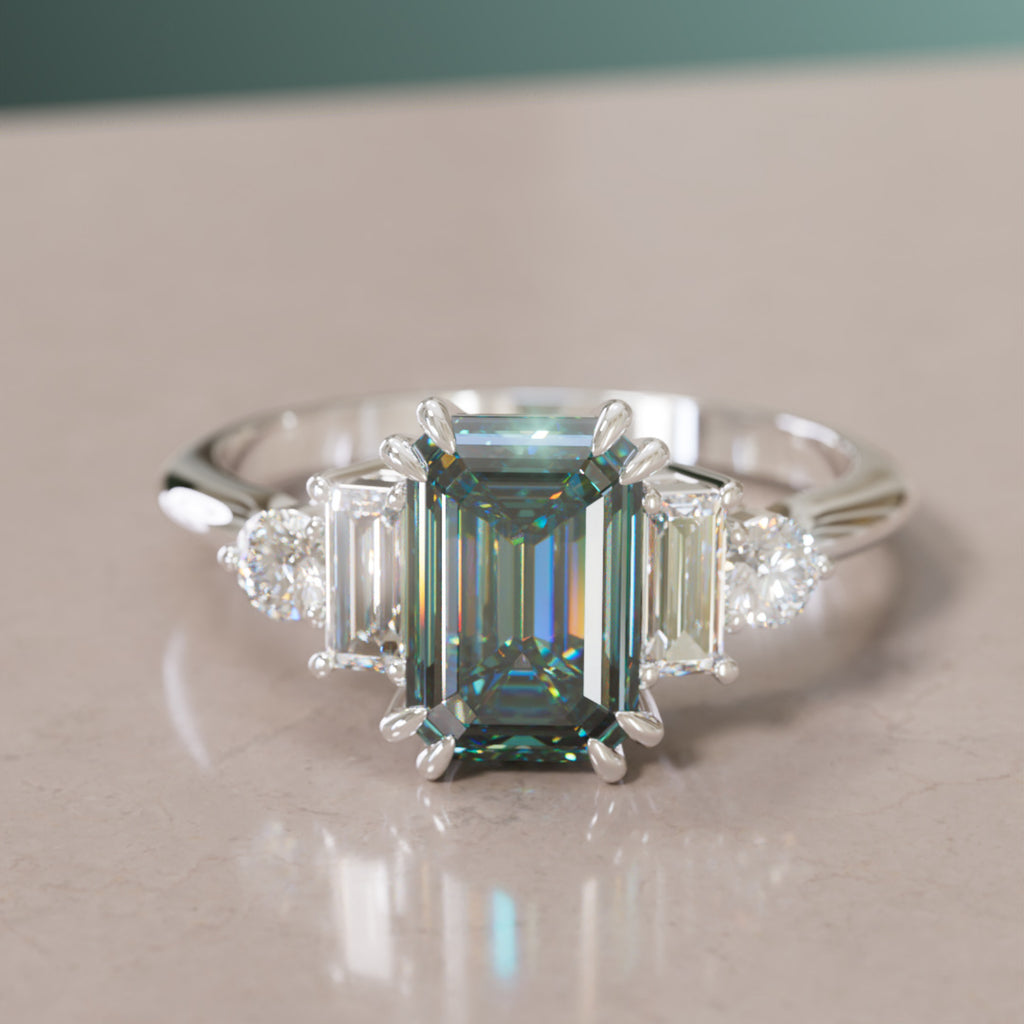 Capri Emerald Cut Teal Sapphire Art Deco Engagement Ring By Valley Rose