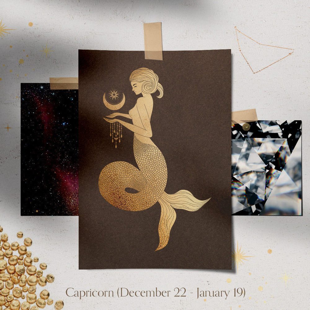 Capricorn Zodiac Astrology Charm - Diamond Gold Constellation Pendant White Sapphire By Valley Rose Ethical Jewelry