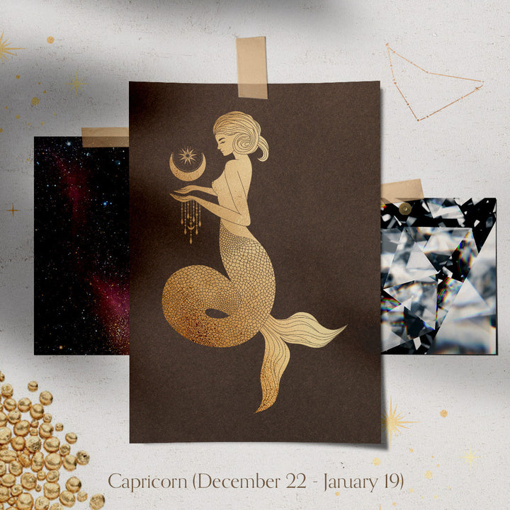 Capricorn Zodiac Astrology Charm - Diamond Gold Constellation Pendant White Sapphire By Valley Rose Ethical Jewelry