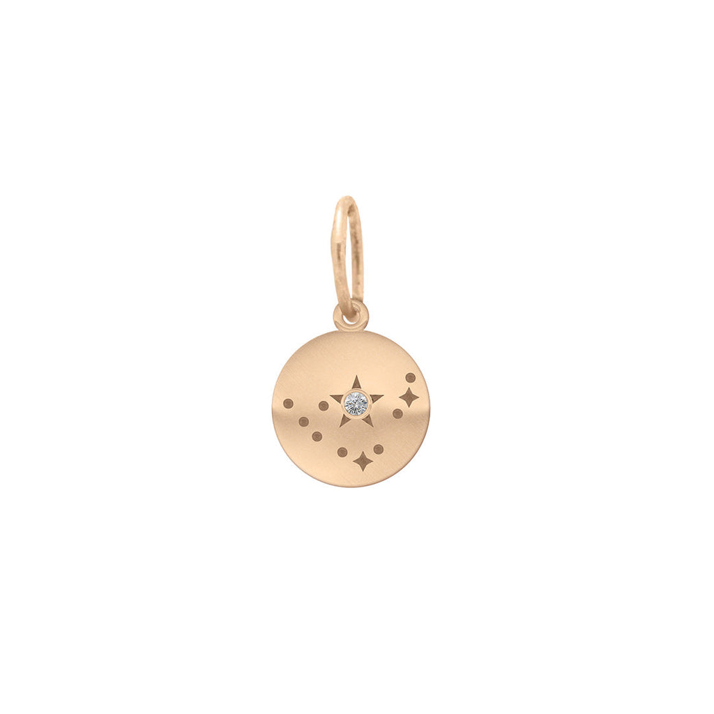 Capricorn Zodiac Astrology Charm - Diamond Gold Constellation Coin Pendant Lab Diamond By Valley Rose Ethical Jewelry