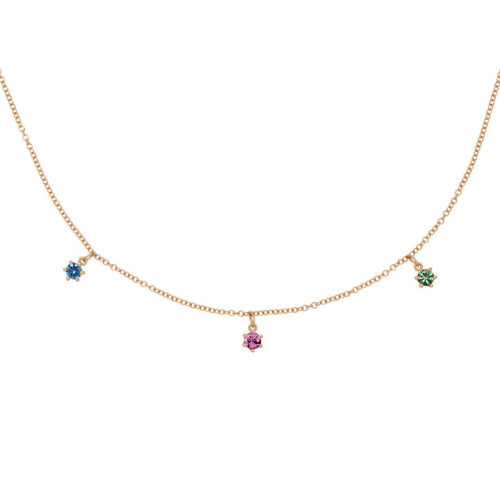 Capricorn Zodiac Gold Fringe Necklace with Garnet, Blue Sapphire and Green Sapphire 16" Chain By Valley Rose Ethical Jewelry