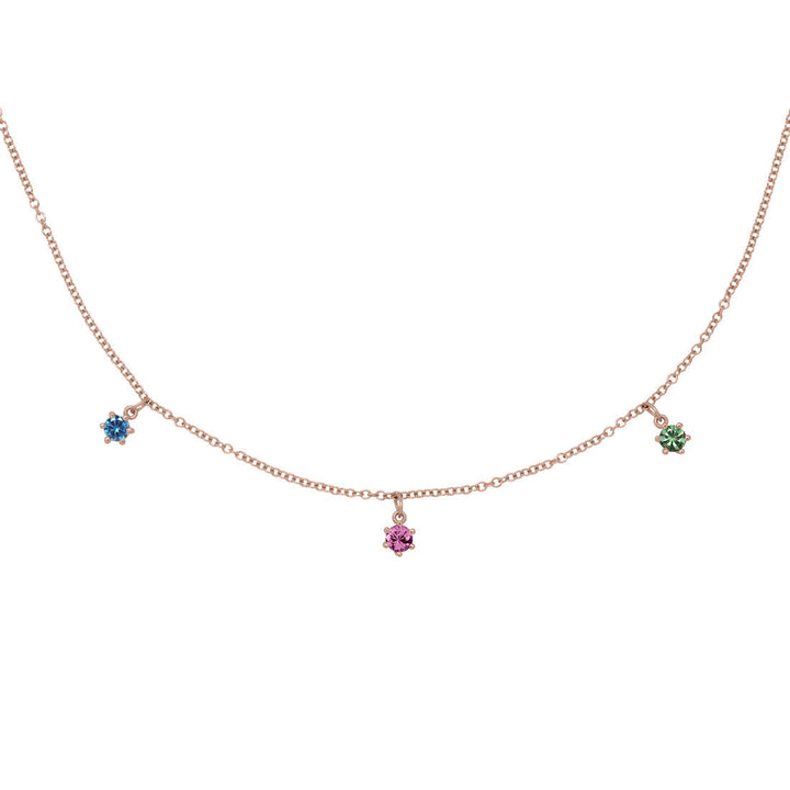 Capricorn Zodiac Gold Fringe Necklace with Garnet, Blue Sapphire and Green Sapphire 16" Chain By Valley Rose Ethical Jewelry