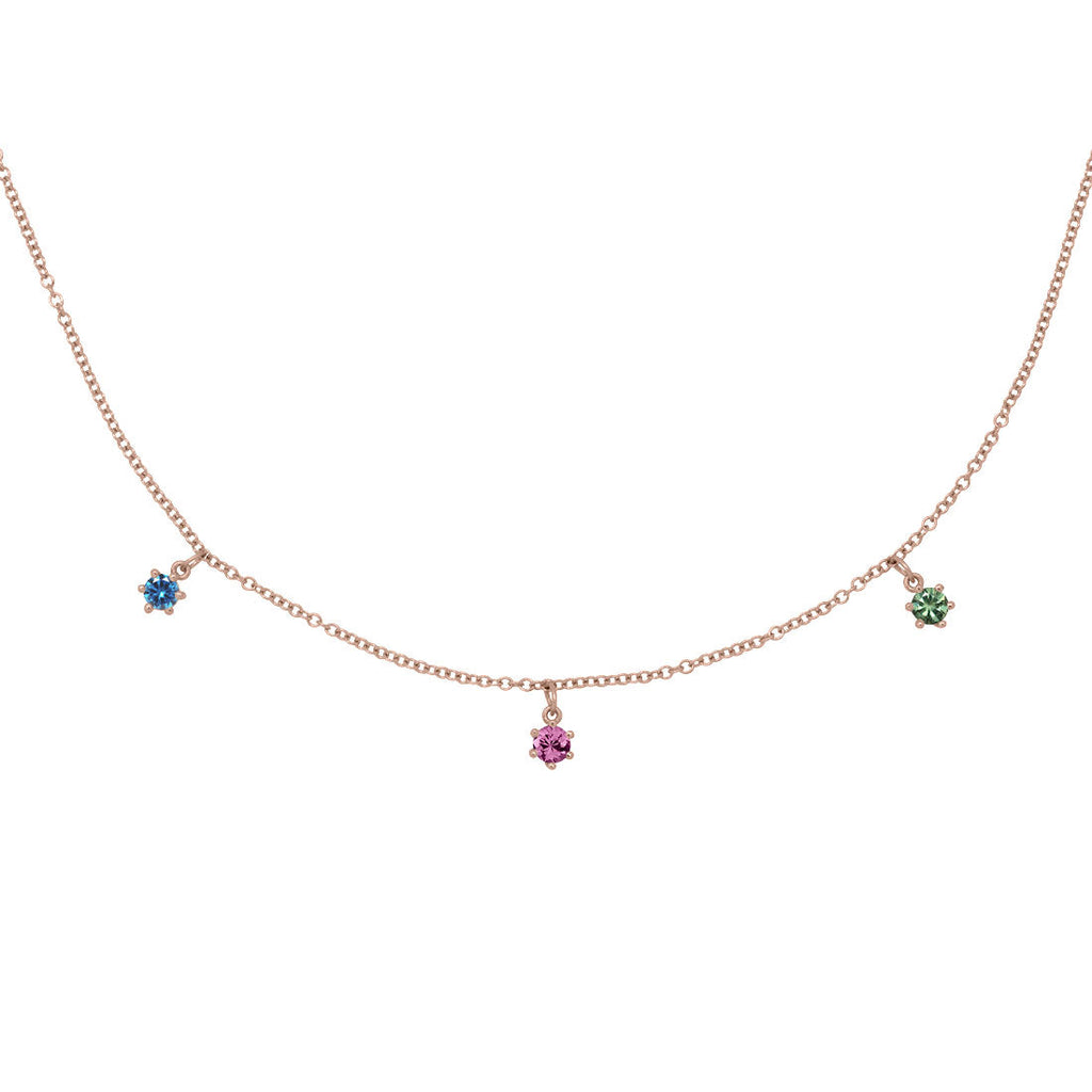Capricorn Zodiac Gold Fringe Necklace with Garnet, Blue Sapphire and Green Sapphire 16