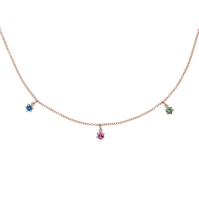 Capricorn Zodiac Gold Fringe Necklace with Garnet, Blue Sapphire and Green Sapphire 16" Chain By Valley Rose Ethical Jewelry