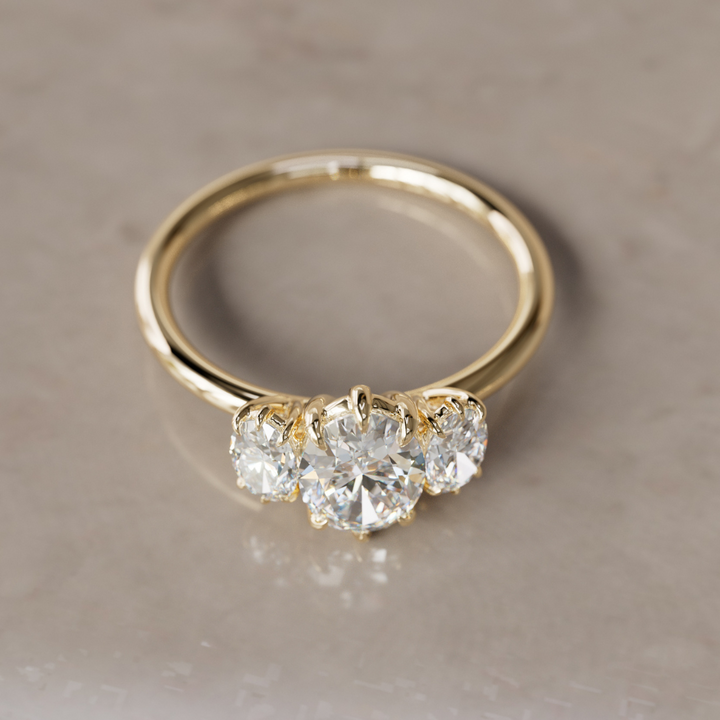 Three Stone Oval Lab Created Diamond Ethical Engagement Ring By Valley Rose