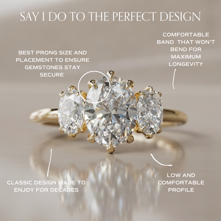 Three Stone Oval Lab Created Diamond Ethical Engagement Ring By Valley Rose