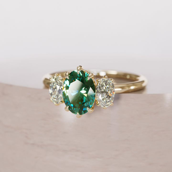 Unique Oval Green Sapphire Engagement Ring with Diamonds By Valley Rose