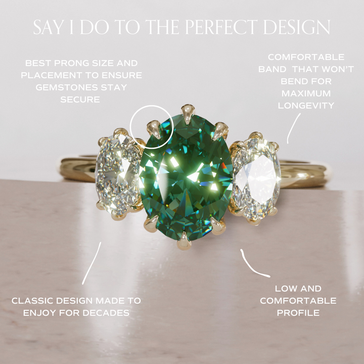Unique Oval Green Sapphire Engagement Ring with Diamonds By Valley Rose