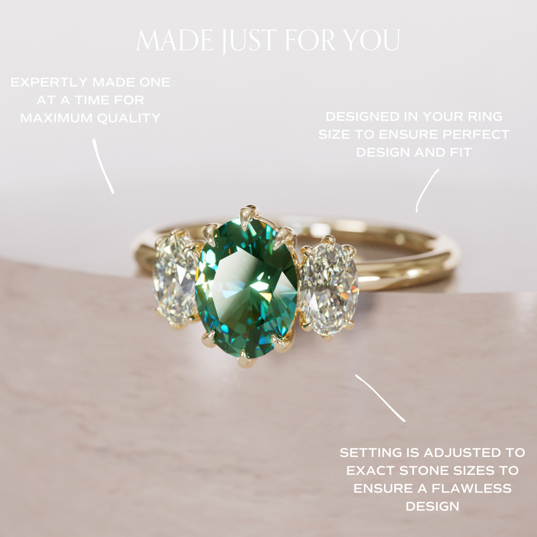 Unique Oval Green Sapphire Engagement Ring with Diamonds By Valley Rose