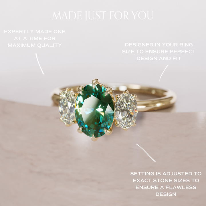 Unique Oval Green Sapphire Engagement Ring with Diamonds By Valley Rose