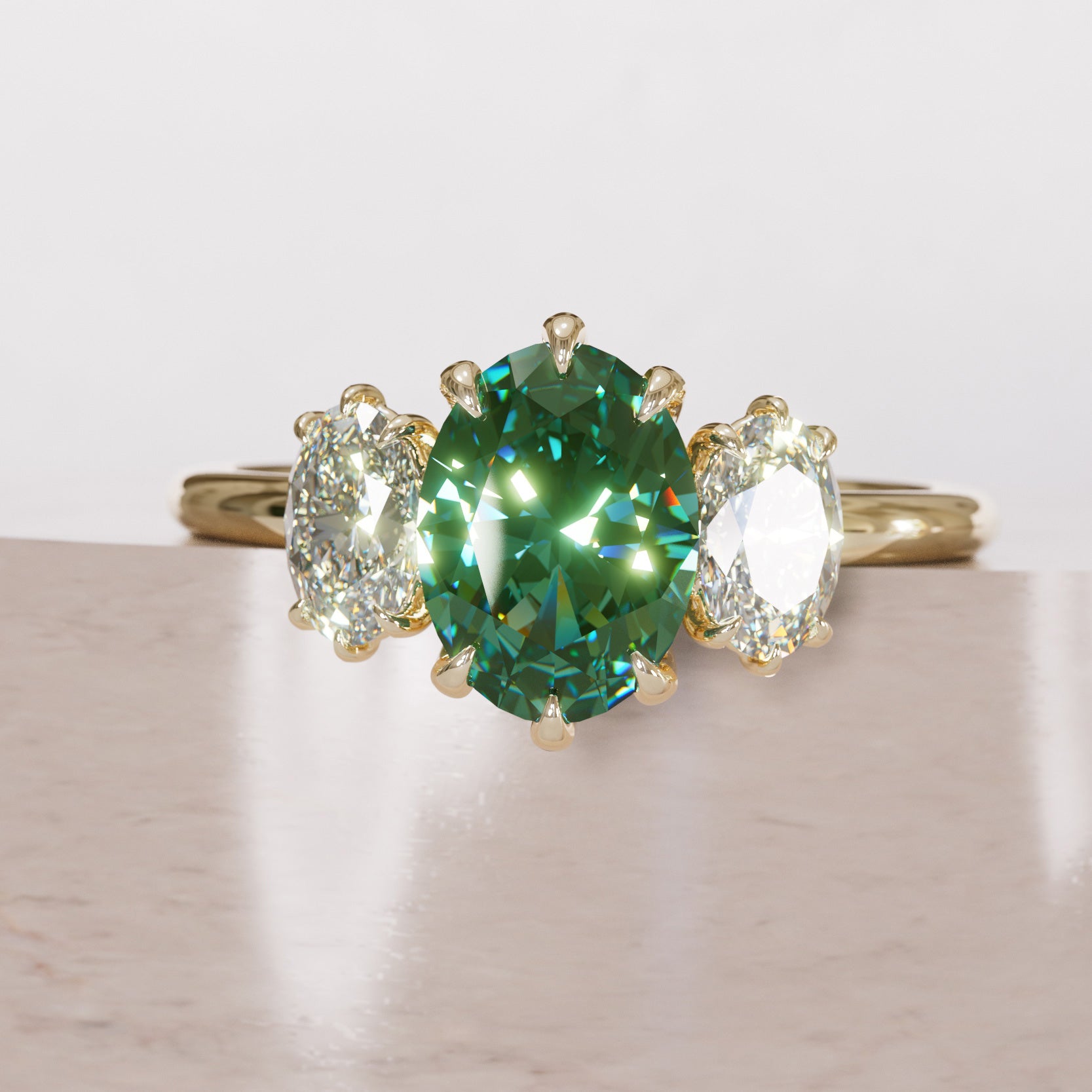Unique Oval Green Sapphire Engagement Ring with Diamonds – Valley Rose