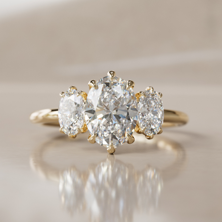 Carissa Oval Lab Diamond Modern Unique Three Stone Engagement Ring By Valley Rose