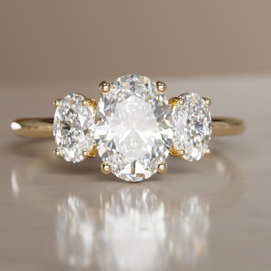 Three Stone Oval Lab Created Diamond Ethical Engagement Ring – Valley Rose