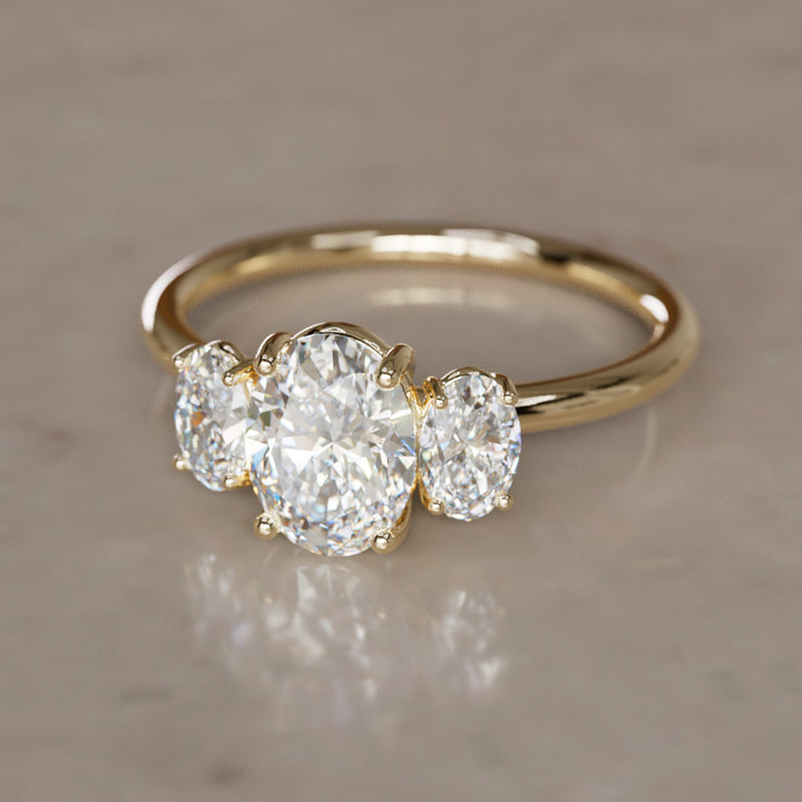 Carissa Oval Lab Diamond Modern Unique Three Stone Engagement Ring By Valley Rose