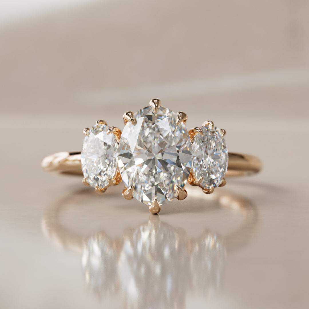 Carissa Oval Lab Diamond Modern Unique Three Stone Engagement Ring (Setting Only)