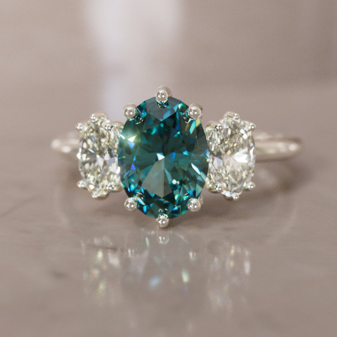 Carissa Teal Sapphire Modern Unique Three Stone Engagement Ring (Setting Only)