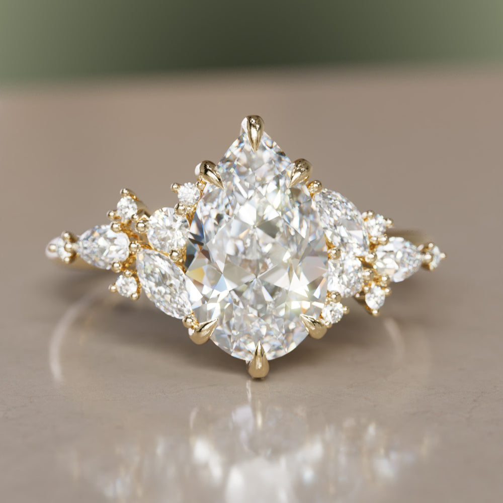 Pear Cut Diamond Unique Engagement Ring Nature Flower Inspired By Valley Rose