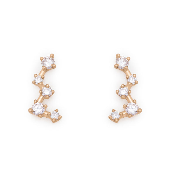 Celestial Diamond Ear Climbers - Cassiopeia Constellation Gold Earrings Lab Diamond Single Left By Valley Rose Ethical Jewelry