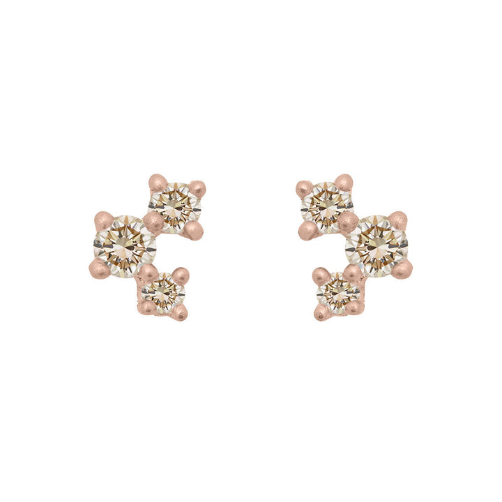 Champagne Diamond and Gold Cluster Earrings - Unique Celestial Three Stone Studs Single By Valley Rose Ethical Jewelry