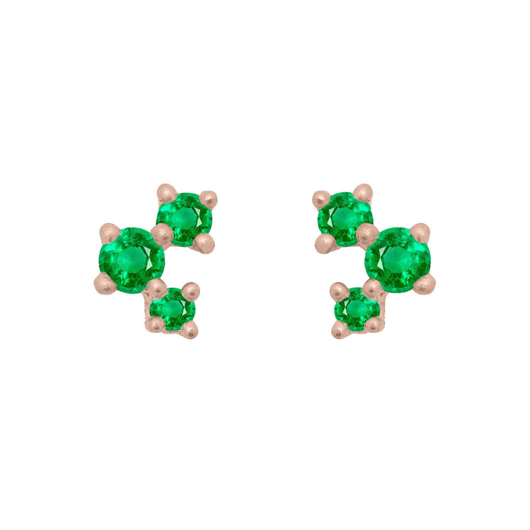 Emerald and Gold Cluster Earrings - Unique Celestial Three Stone Studs Single By Valley Rose Ethical Jewelry