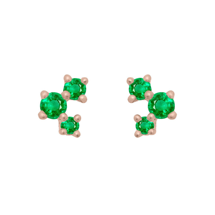 Emerald and Gold Cluster Earrings - Unique Celestial Three Stone Studs Single By Valley Rose Ethical Jewelry