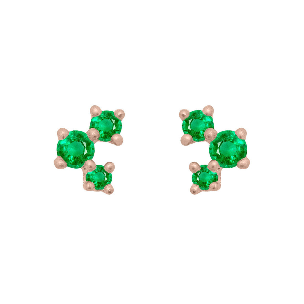 Emerald and Gold Cluster Earrings - Unique Celestial Three Stone Studs Single By Valley Rose Ethical Jewelry