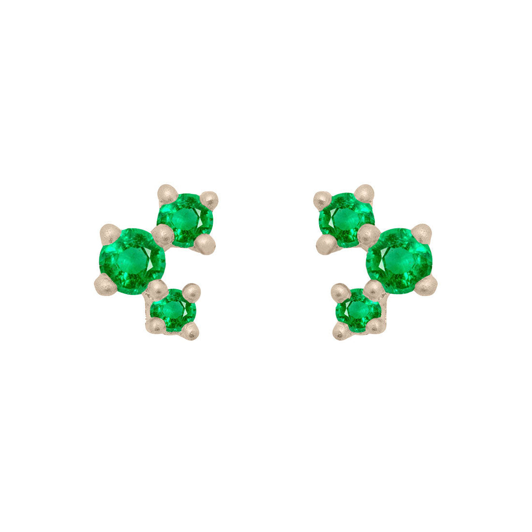 Emerald and Gold Cluster Earrings - Unique Celestial Three Stone Studs Single By Valley Rose Ethical Jewelry
