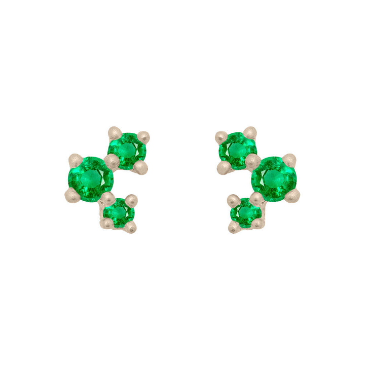 Emerald and Gold Cluster Earrings - Unique Celestial Three Stone Studs Single By Valley Rose Ethical Jewelry