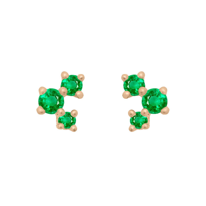 Emerald and Gold Cluster Earrings - Unique Celestial Three Stone Studs Single By Valley Rose Ethical Jewelry