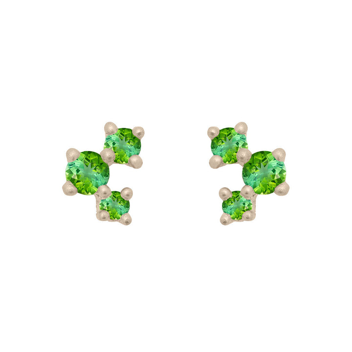 Green Tourmaline and Gold Cluster Earrings - Unique Celestial Three Stone Studs Single By Valley Rose Ethical Jewelry