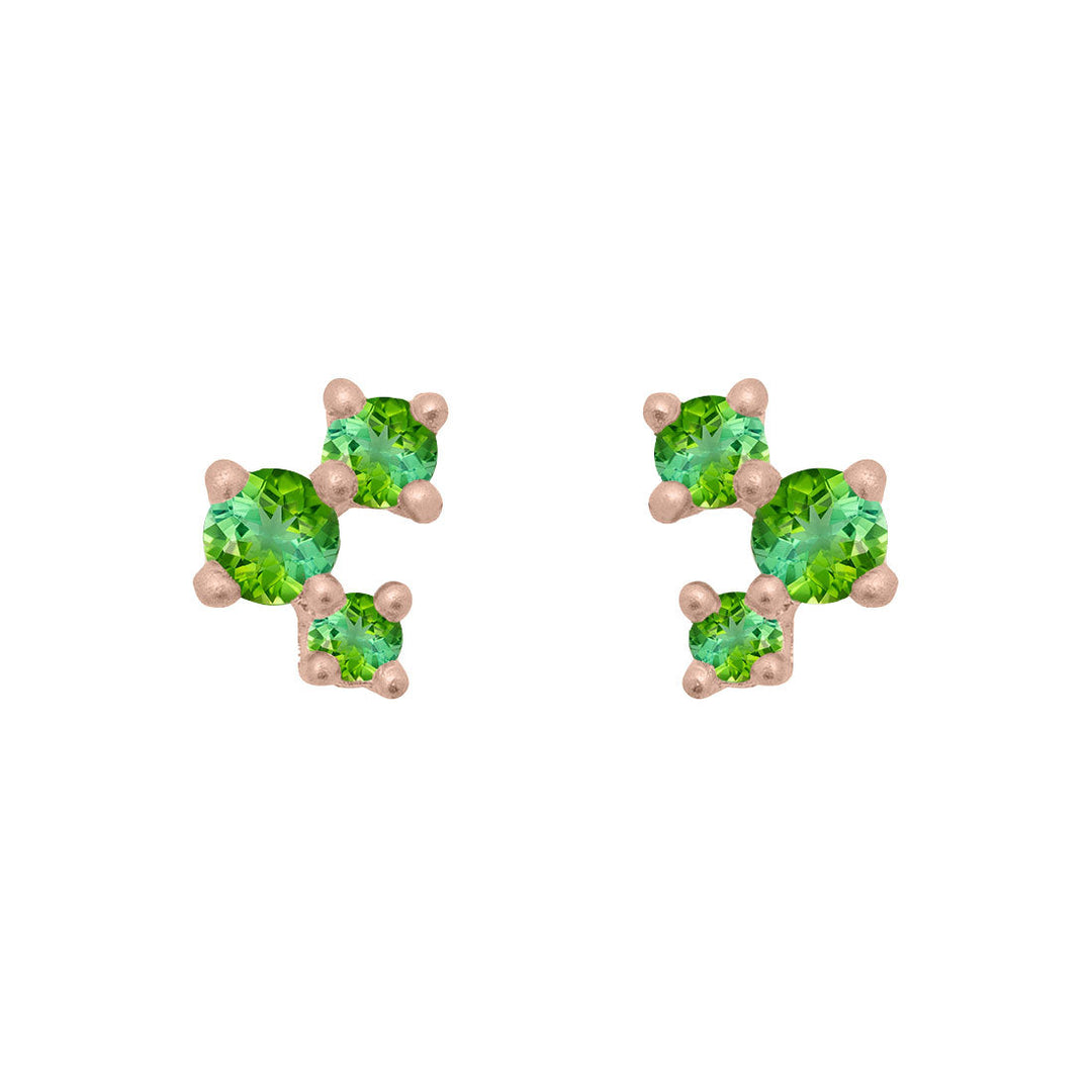 Green Tourmaline and Gold Cluster Earrings - Unique Celestial Three Stone Studs Single By Valley Rose Ethical Jewelry