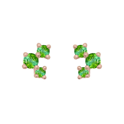 Green Tourmaline and Gold Cluster Earrings - Unique Celestial Three Stone Studs Single By Valley Rose Ethical Jewelry