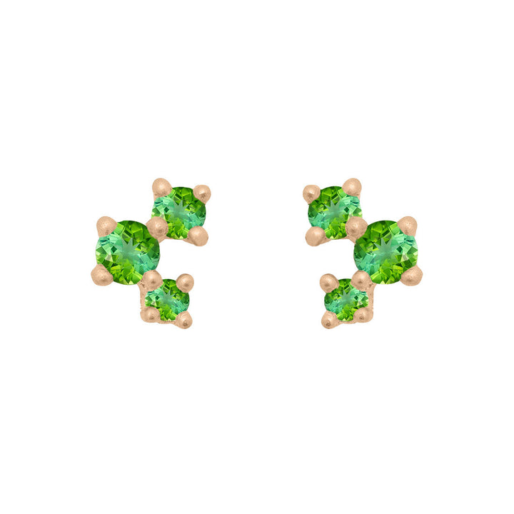 Green Tourmaline and Gold Cluster Earrings - Unique Celestial Three Stone Studs Single By Valley Rose Ethical Jewelry