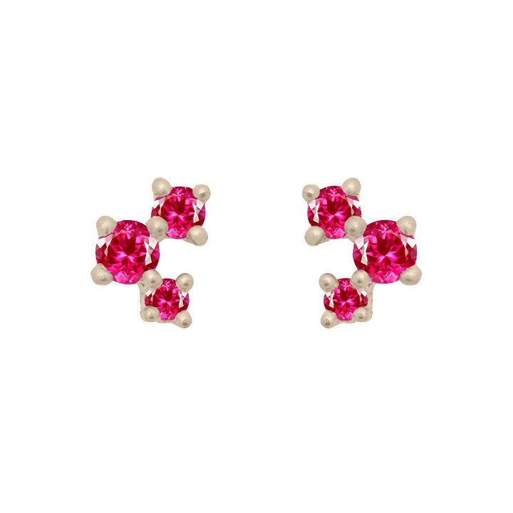 Pink Ruby and Gold Cluster Earrings - Unique Celestial Three Stone Studs Single By Valley Rose Ethical Jewelry