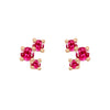 Pink Ruby and Gold Cluster Earrings - Unique Celestial Three Stone Studs Single By Valley Rose Ethical Jewelry