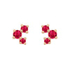 Red Ruby and Gold Cluster Earrings - Unique Celestial Three Stone Studs Single By Valley Rose Ethical Jewelry