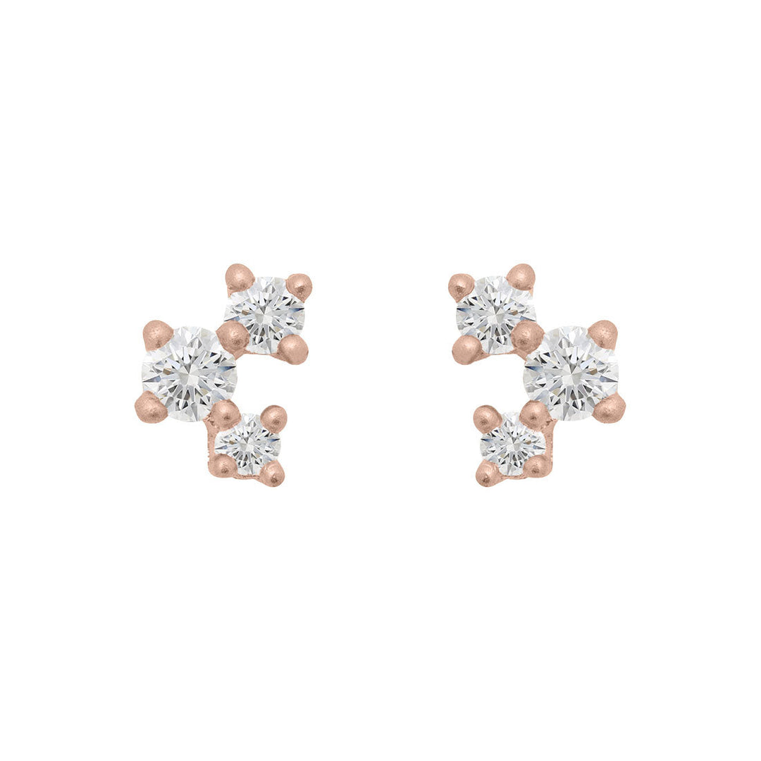 Diamond and Gold Cluster Earrings - Unique Celestial Three Stone Studs Lab Diamond Single By Valley Rose Ethical Jewelry