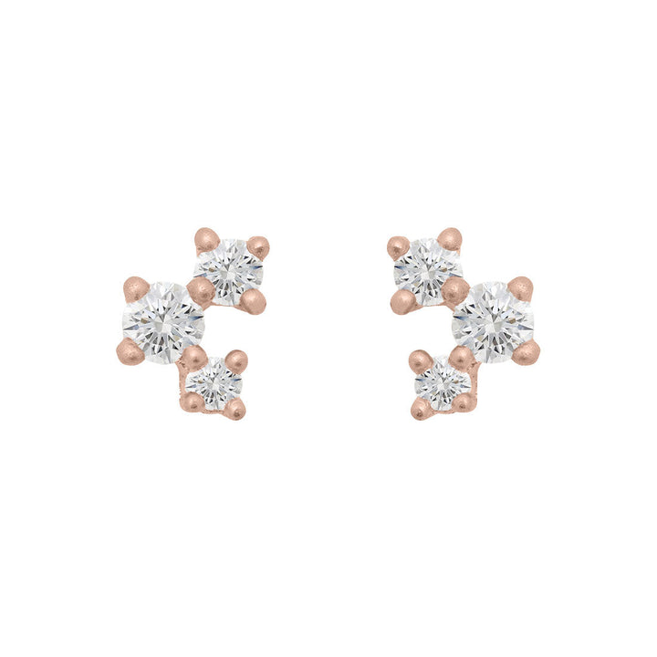 Diamond and Gold Cluster Earrings - Unique Celestial Three Stone Studs Lab Diamond Single By Valley Rose Ethical Jewelry
