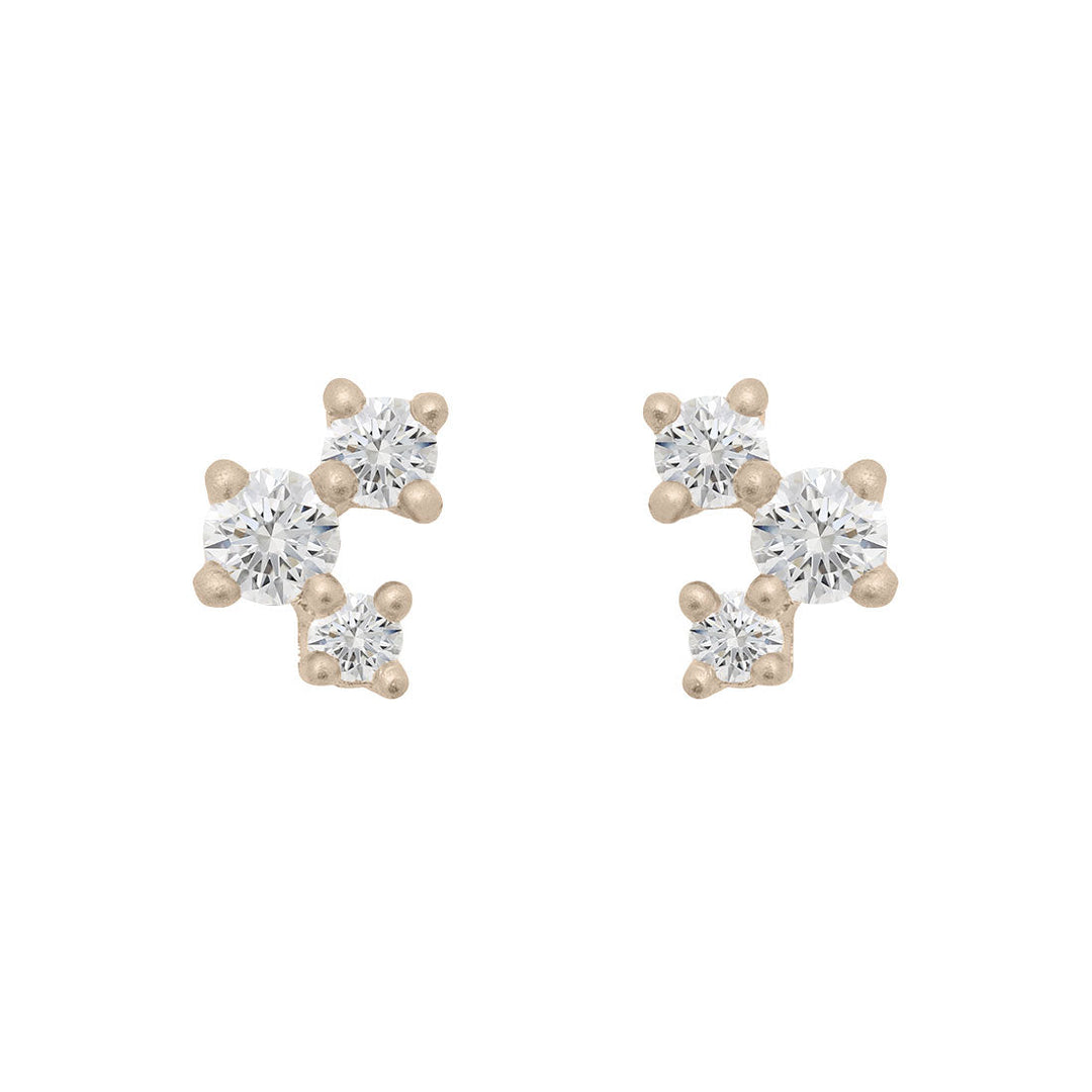 Diamond and Gold Cluster Earrings - Unique Celestial Three Stone Studs Lab Diamond Single By Valley Rose Ethical Jewelry