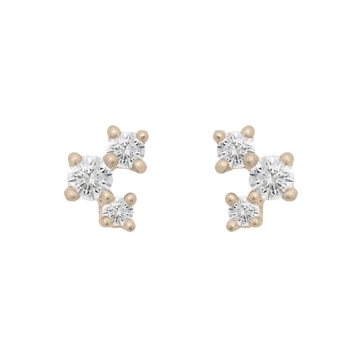 Diamond and Gold Cluster Earrings - Unique Celestial Three Stone Studs Lab Diamond Single By Valley Rose Ethical Jewelry