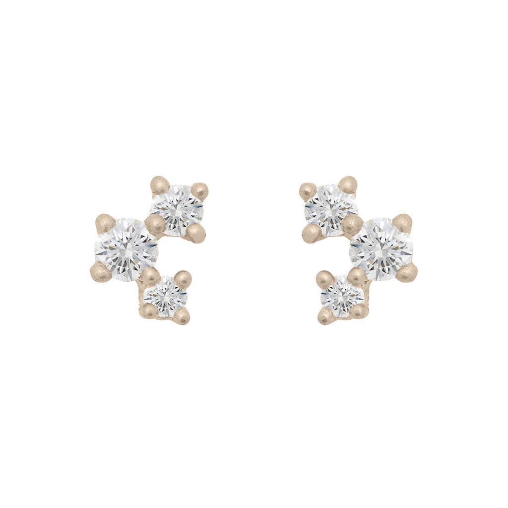 Diamond and Gold Cluster Earrings - Unique Celestial Three Stone Studs Lab Diamond Single By Valley Rose Ethical Jewelry