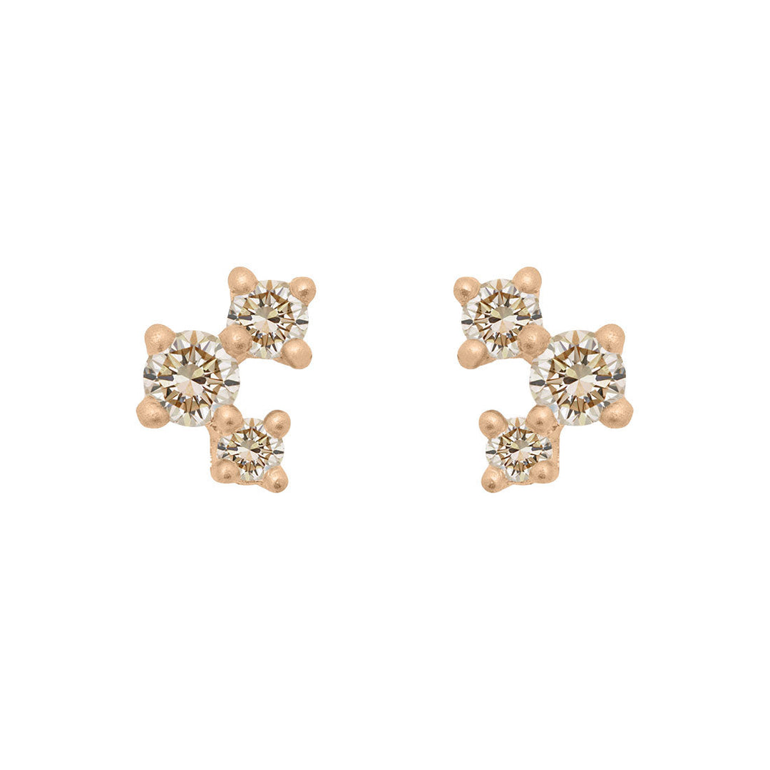 Diamond and Gold Cluster Earrings - Unique Celestial Three Stone Studs Lab Diamond Single By Valley Rose Ethical Jewelry