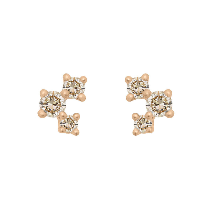Diamond and Gold Cluster Earrings - Unique Celestial Three Stone Studs Lab Diamond Single By Valley Rose Ethical Jewelry