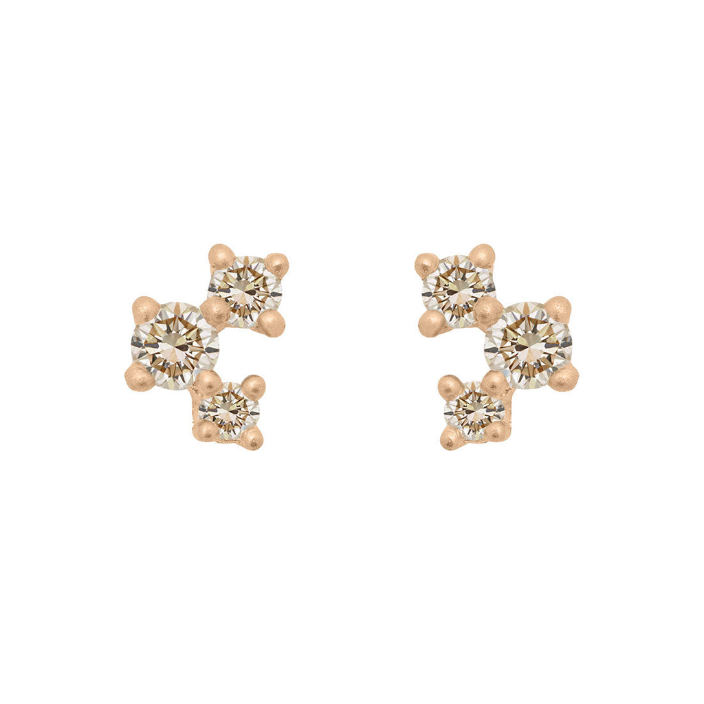 Diamond and Gold Cluster Earrings - Unique Celestial Three Stone Studs Lab Diamond Single By Valley Rose Ethical Jewelry