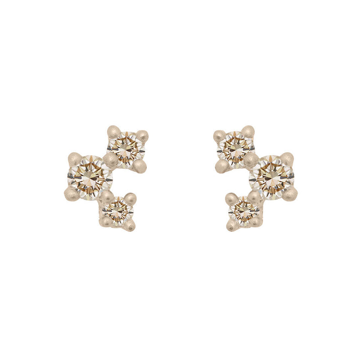Diamond and Gold Cluster Earrings - Unique Celestial Three Stone Studs Lab Diamond Single By Valley Rose Ethical Jewelry