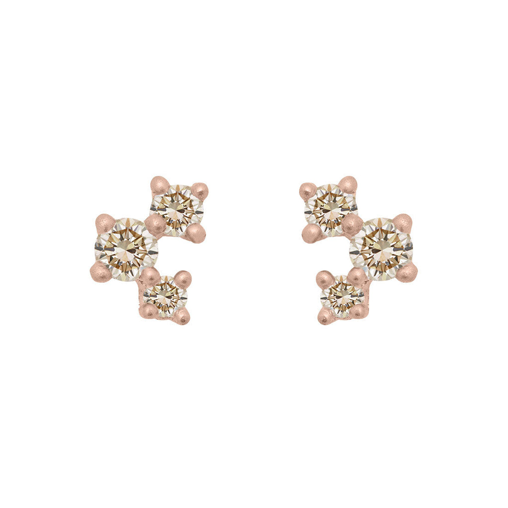 Diamond and Gold Cluster Earrings - Unique Celestial Three Stone Studs Lab Diamond Single By Valley Rose Ethical Jewelry