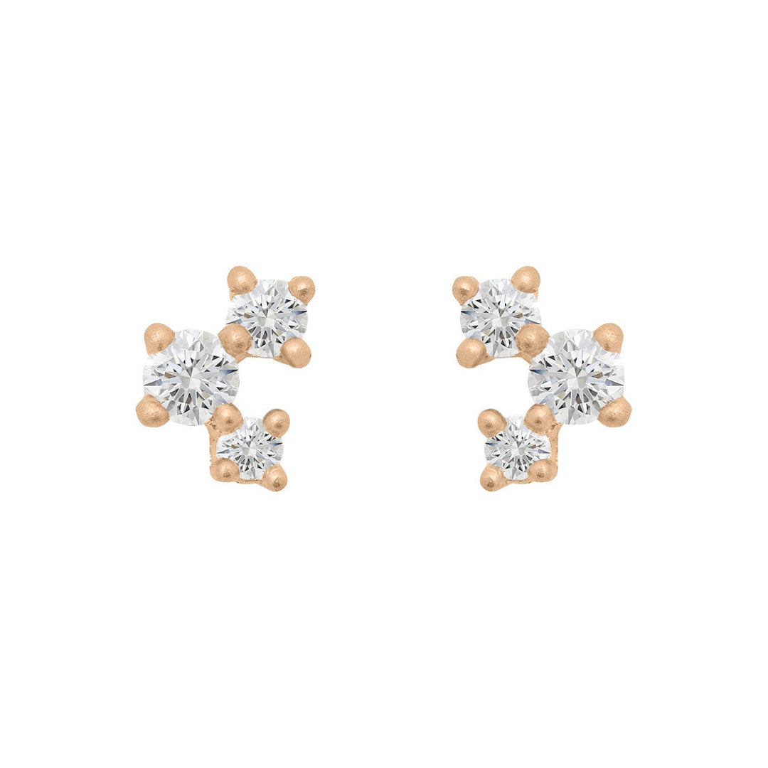 Diamond and Gold Cluster Earrings - Unique Celestial Three Stone Studs Lab Diamond Single By Valley Rose Ethical Jewelry