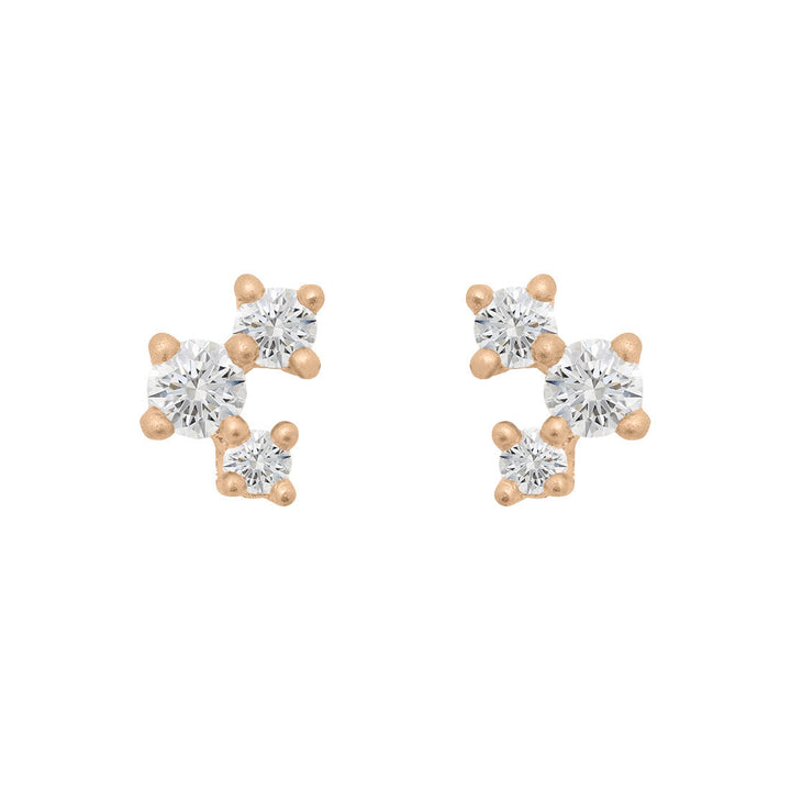 Diamond and Gold Cluster Earrings - Unique Celestial Three Stone Studs Lab Diamond Single By Valley Rose Ethical Jewelry