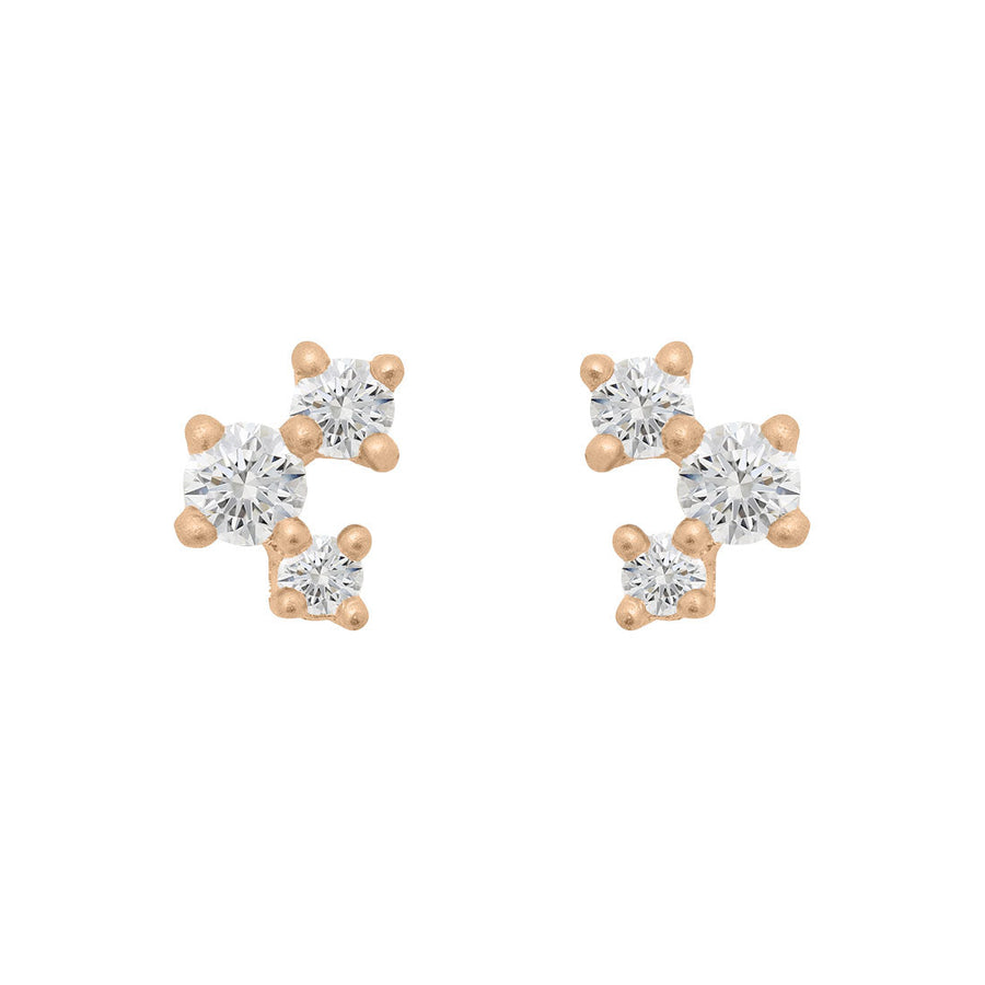 Diamond and Gold Cluster Earrings - Unique Celestial Three Stone Studs Lab Diamond Single By Valley Rose Ethical Jewelry